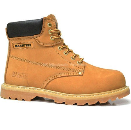 Maxsteel Goodyear Welted Lace-Up Steel Toecap Boots In Nubuck Honey